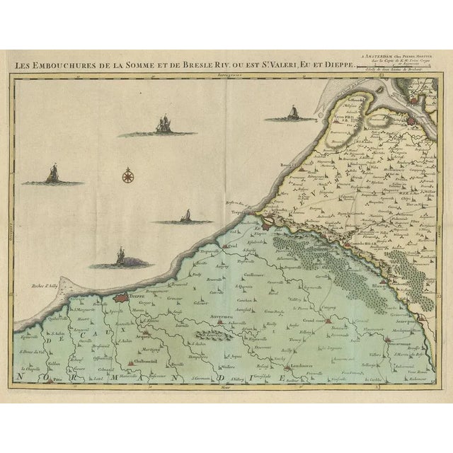 Antique Map of the French Coast, 1720 For Sale - Image 3 of 5