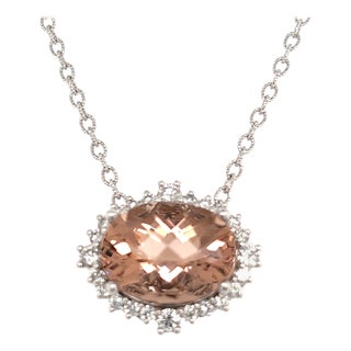 Natural Morganite Diamond Necklace 14k Gold 10.67 TCW Certified For Sale