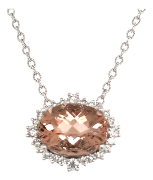 Natural Morganite Diamond Necklace 14k Gold 10.67 TCW Certified