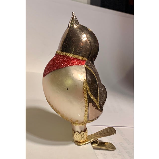 Vintage 1970s Songbird Clip-On Hand Blown Christmas Ornament With Gold Micca For Sale In Los Angeles - Image 6 of 11