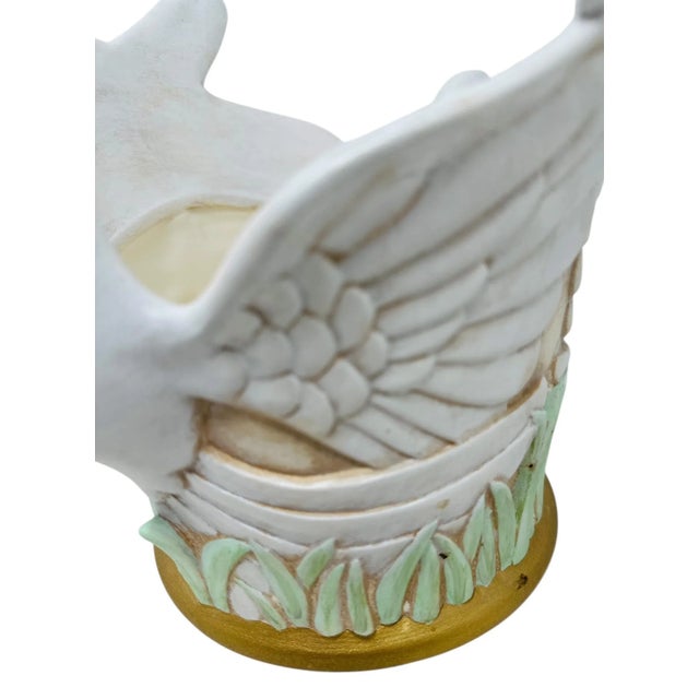 Ceramic Vintage 1990s Ceramic Dove Planter | Hand-Painted Hobbyist Piece | Double Doves With Wings | Retro Home Decor | Unique Bird Sculpture Vase For Sale - Image 7 of 11