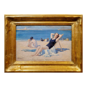 American Impressionist -Girls at the Beach 1920s Summer Vacation -Oil Painting