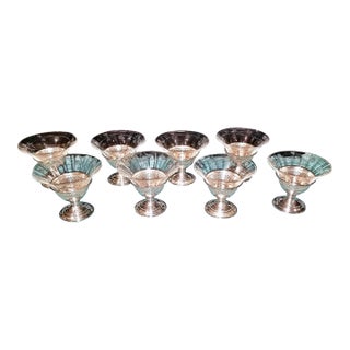 1950s Sterling and Crystal Martini Champagne Sherbert Coupes Glasses, Set of 8 For Sale