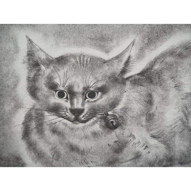 Modern Léonard Tsuguharu Foujita, Cat with a Bell, Original Etching For Sale - Image 3 of 7