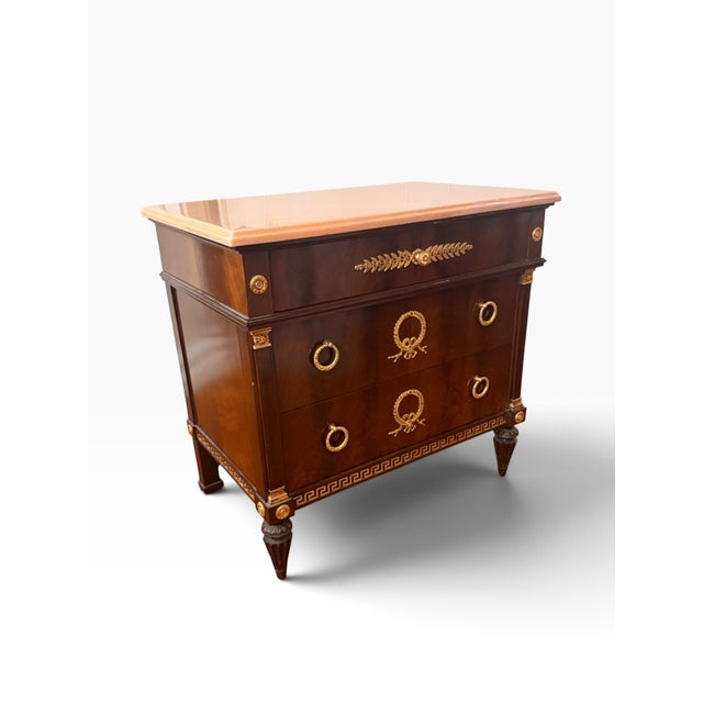 Late 20th Century Pair of Colombo Mobili Italian Empire Plume Walnut & Pink Marble Nightstands For Sale - Image 10 of 18