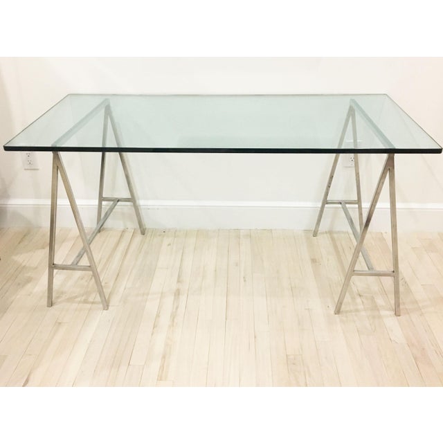Glass Top Desk With Chrome Sawhorse Legs Chairish