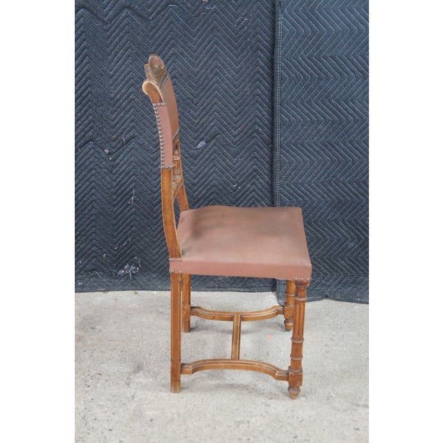 Early 20th Century Antique French Henry II Gothic Revival Oak Nailhead Dining Side Desk Chair For Sale - Image 5 of 12