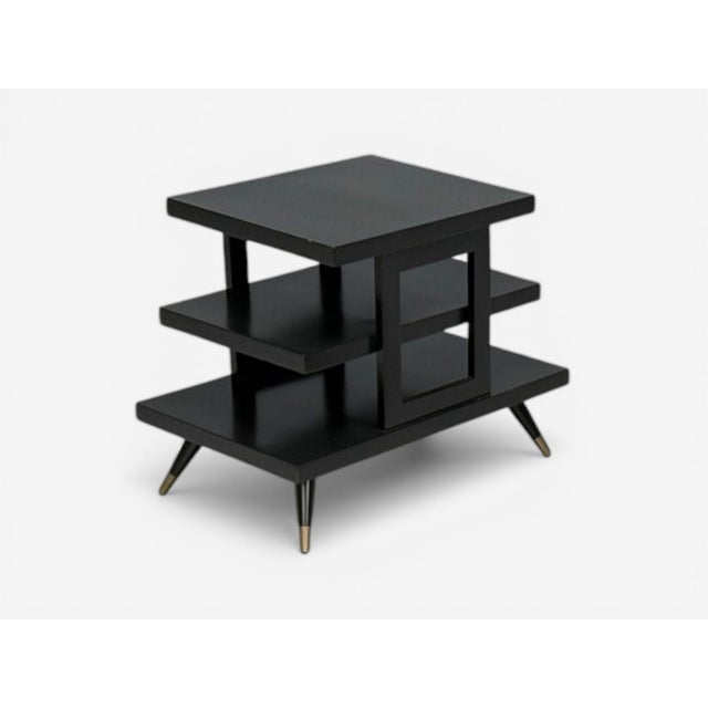 Ico Parisi Style, Ebonized Wood, Brass, Sculptural Side Table, Europe, 1950s For Sale - Image 4 of 12