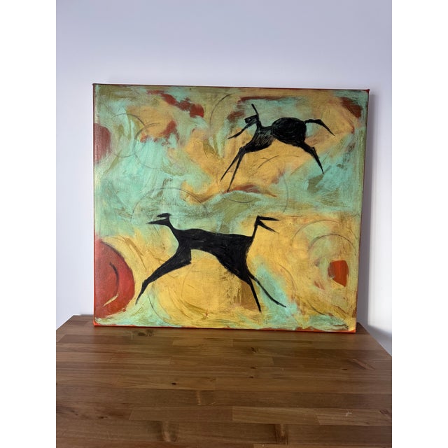 Contemporary Oil Abstract Painting Primitive Style Wall Art Modern Neutral Home Decor Contemporary Oil With Black Silhouettes Unique Interior by Art For Sale - Image 3 of 5