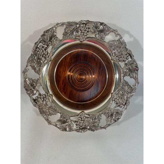 1980s Vintage 1980s Silverplated Wine Bottle Coaster With Grape Motif For Sale - Image 5 of 15