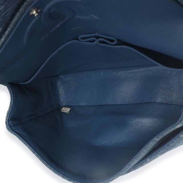 Blue Bleached Chain Printed Denim Medium Classic Double Flap Bag For Sale - Image 9 of 9