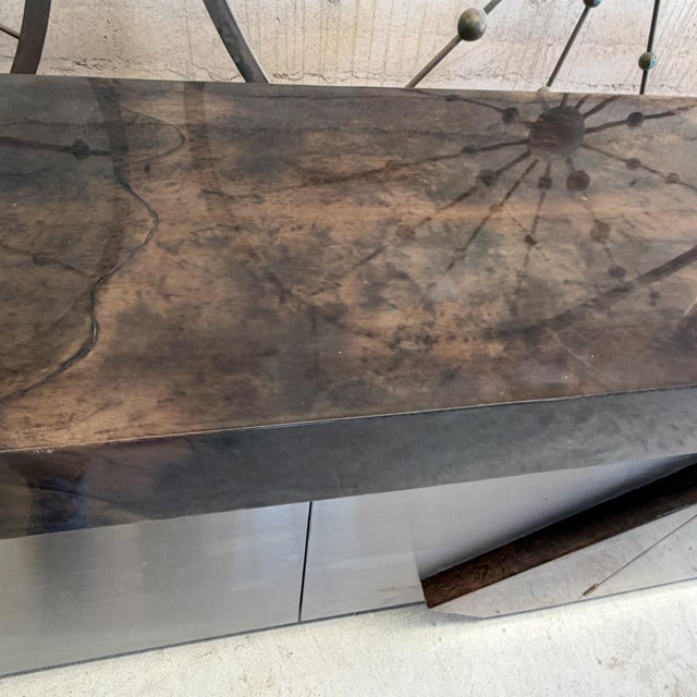 Karl Springer 1980s Karl Springer- Brutalist Post Modern Geometric Goatskin Credenza For Sale - Image 4 of 15