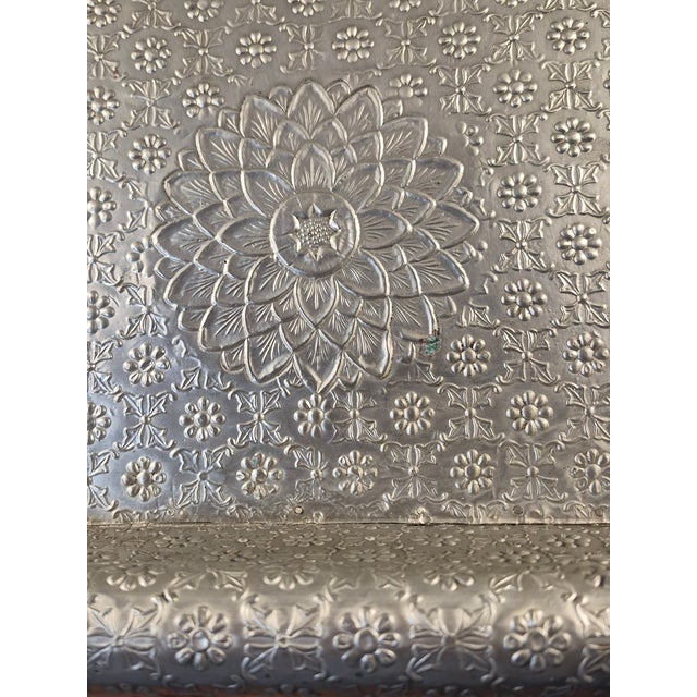 Vintage Large 25'' X 18'' Anglo-Indian Bohemian Embossed Engraved Metal Tray For Sale - Image 18 of 18