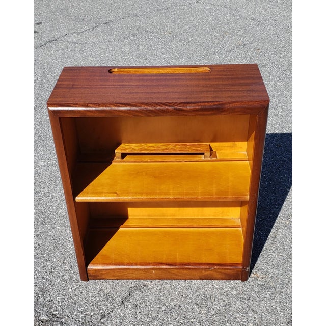Mid-Century Mahogany Encyclopedia Low Bookcase, 1960s measuring 25" in width, 11.5" in depth and 28.5" in height. Fixed...