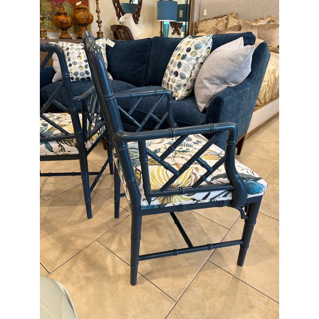 Pair of Chinese Chippendale Faux Bamboo Arm Chairs For Sale In Los Angeles - Image 6 of 12