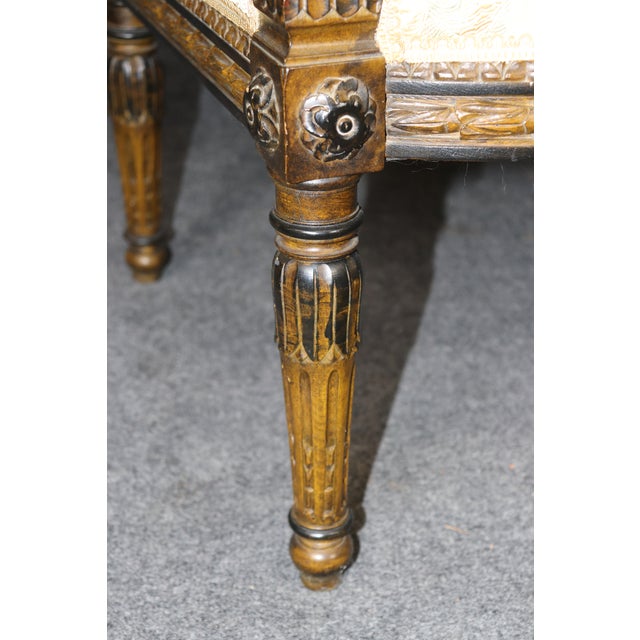 Pair of Antique French Louis XVI Style Silk Upholstered Armchairs For Sale - Image 12 of 12