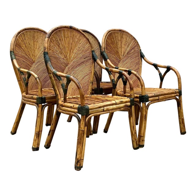 Vintage Coastal Arched Pencil Reed Dining Chairs - Set of 4 For Sale