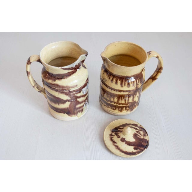 19th Century French Pottery Pitcher with Cream and Brown Glaze with Dripping For Sale - Image 4 of 7