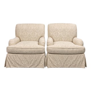 Vintage Pem-Kay Cream Damask Skirted Chairs - A Pair For Sale