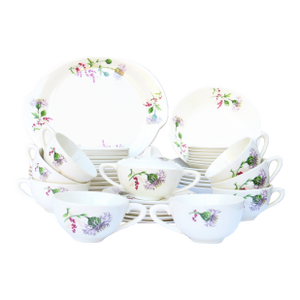 1940s Purple Thistle Limoges China, 6 Place Settings + Platter, 35 Pieces