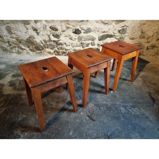 Mid-Century Modern Vintage French Wooden Stools, 1950s, Set of 3 For Sale - Image 3 of 15