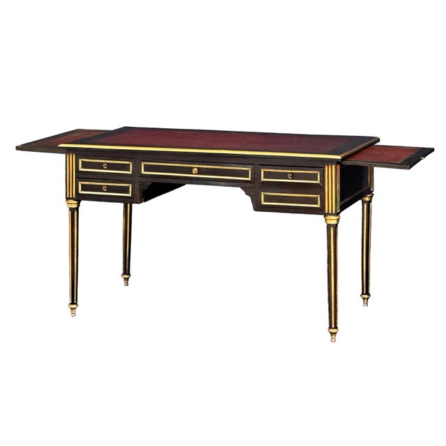 Louis XVI Ebonized Writing Table or Desk With Embossed Leather Top From France For Sale - Image 4 of 16