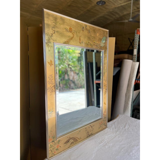 Vintage La Barge Hand Painted Gold Leaf Rectangular Decorative Mirror For Sale - Image 4 of 12