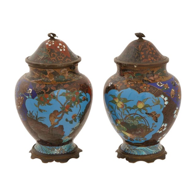 Late 19th Century Antique Japanese Meiji Cloisonne Enamel Covered Jars For Sale - Image 5 of 11