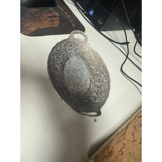 Mid 20th Century Mid Century Modern Decorative Oval Metal Dish W/Dual Handles For Sale - Image 4 of 6