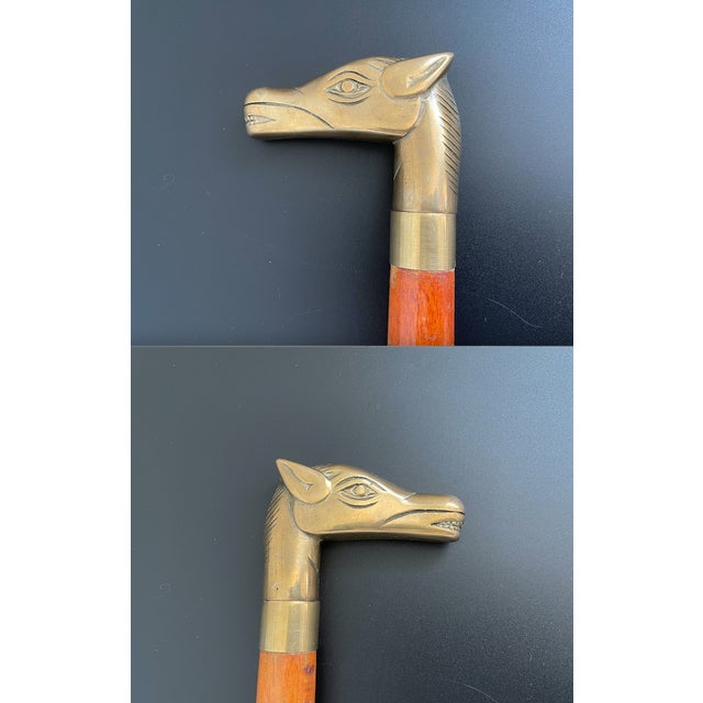 Vintage Wood & Brass Flask Walking Cane With Gargoyle Dragon Handle