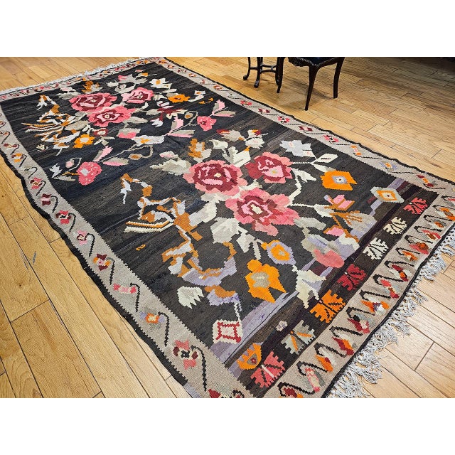 Vintage Caucasian Karabagh Kilim, Flat-Woven Wool, Allover Floral Pattern, Chocolate & Red, 7x13 For Sale - Image 15 of 15