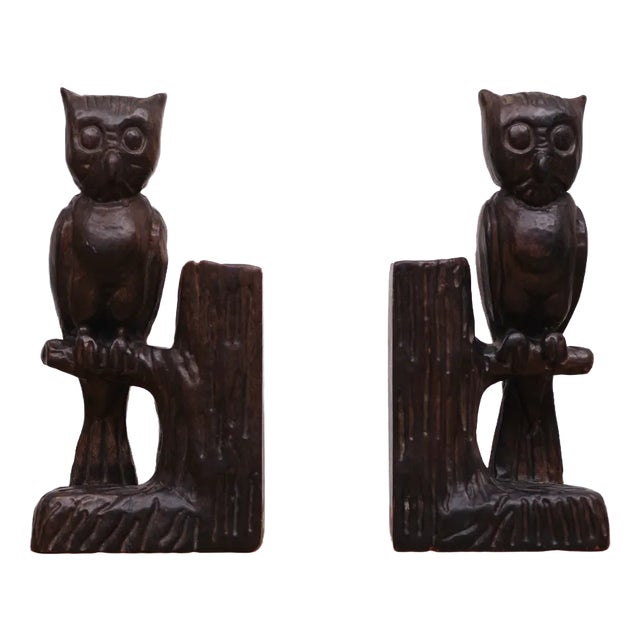 Vintage Wood Owl Bookends, Spain, 1960s, Set of 2 For Sale