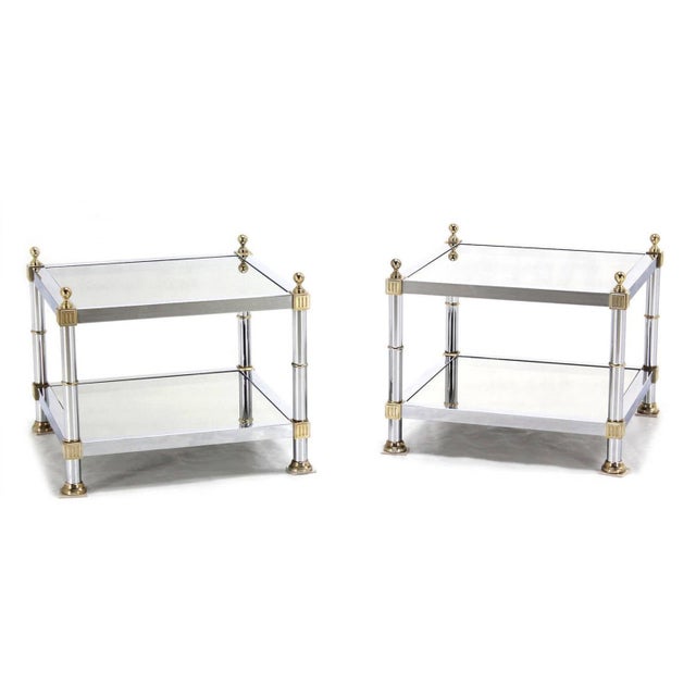 DIA - Design Institute America Chrome Brass and Smoked Glass Square End or Side Lamp Tables Stands Mint - A Pair For Sale - Image 4 of 10