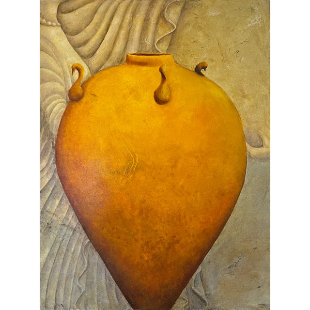 Contemporary Oil Painting, Yellow Earth Tones, Ancient Inspired "Yellow Urn" For Sale