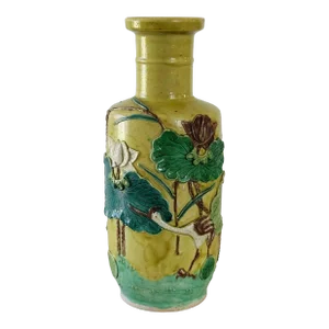Mid-Century Chinese Fa-Hua Ceramic Vase With Expertly Rendered Relief Work