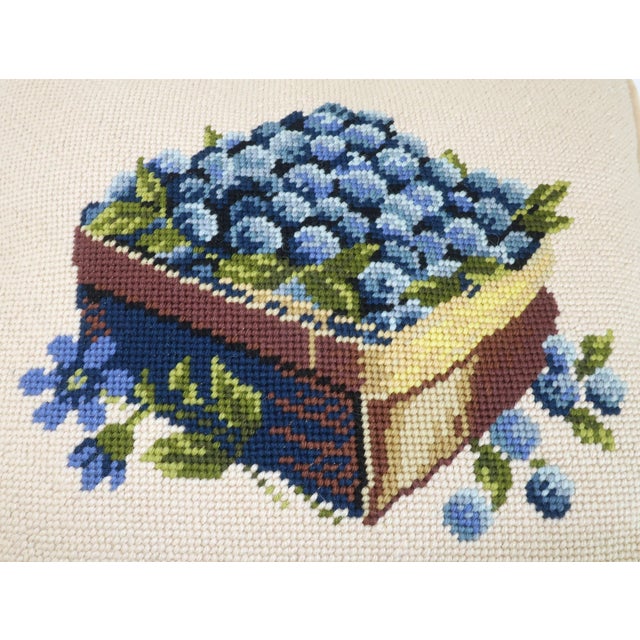 Vintage Blueberry Basket Needlepoint Pillow For Sale - Image 11 of 12