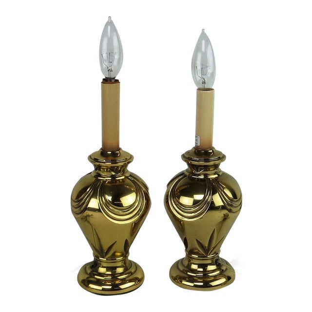 Vintage Stiffel Solid Brass Mini Candlestick Bedside Lamps Model 8409