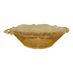 Vintage Lancaster Glass “Landrom” Topaz Etched Bowl With Handles – Depression Era
