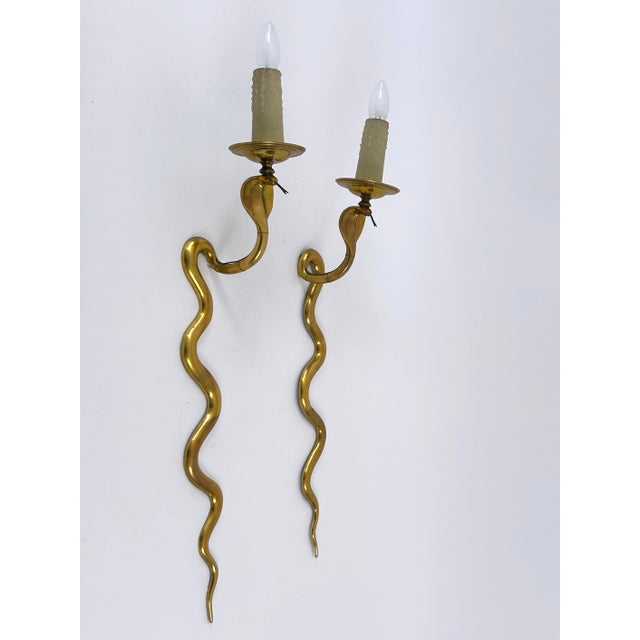Vintage Cast Brass Cobra Wall Lamps from Maison Jansen, 1960s, Set of 2 For Sale - Image 15 of 18