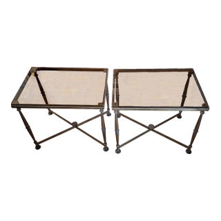 A Pair of Mid 20th century Maison Jansen-Inspired Brass and Glass Side Tables For Sale
