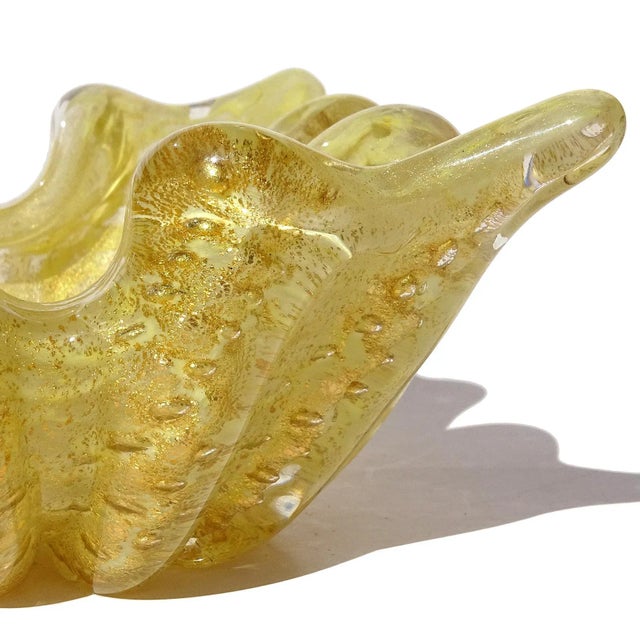 Murano Barovier Toso Vintage Yellow Gold Flecks Control Bubbles Italian Art Glass Spike Bowl Ashtray For Sale In Orlando - Image 6 of 8