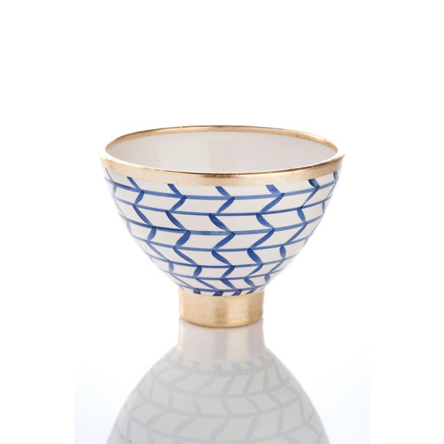 Contemporary Contempo Collection Decorative Geometic Ceramic Footed Bowl For Sale - Image 3 of 3