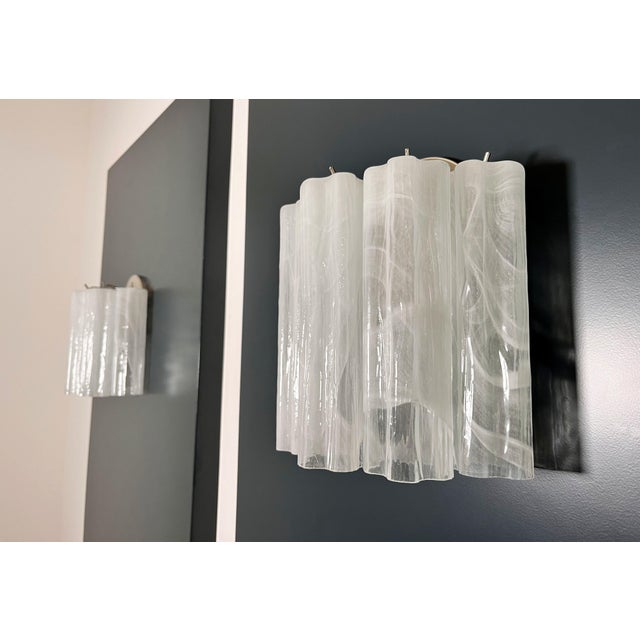 Vintage Murano Glass Tube Wall Sconces with 5 White Alabaster Glass Tube, 1990, Set of 2 For Sale - Image 14 of 18