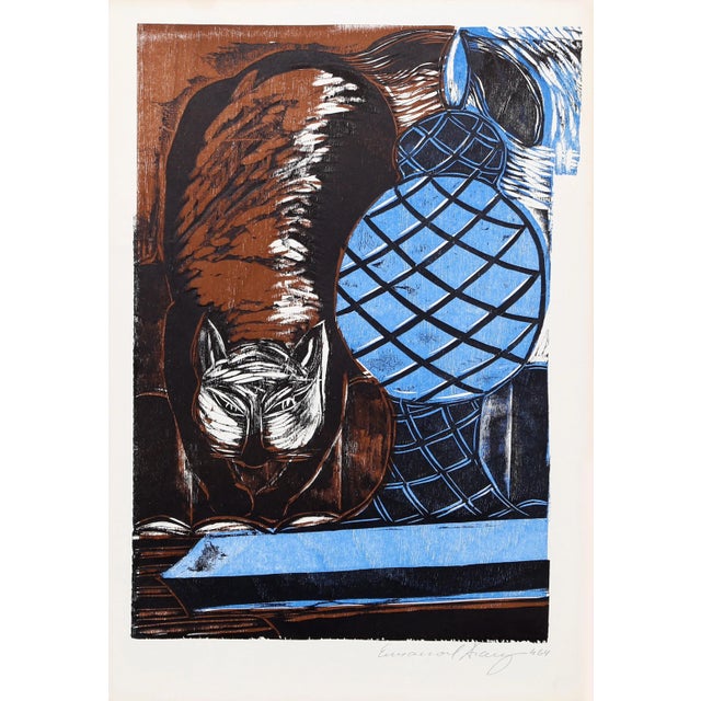 Modern Cat from the Bahia Portfolio, Emanoel Araujo Linocut For Sale - Image 3 of 3