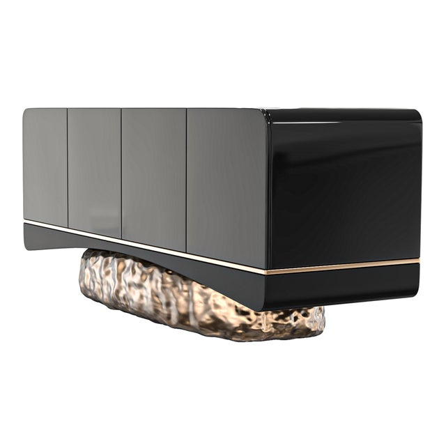 Art Deco "California" Credenza With Bronze and Stainless Steel, Handmade For Sale - Image 3 of 7