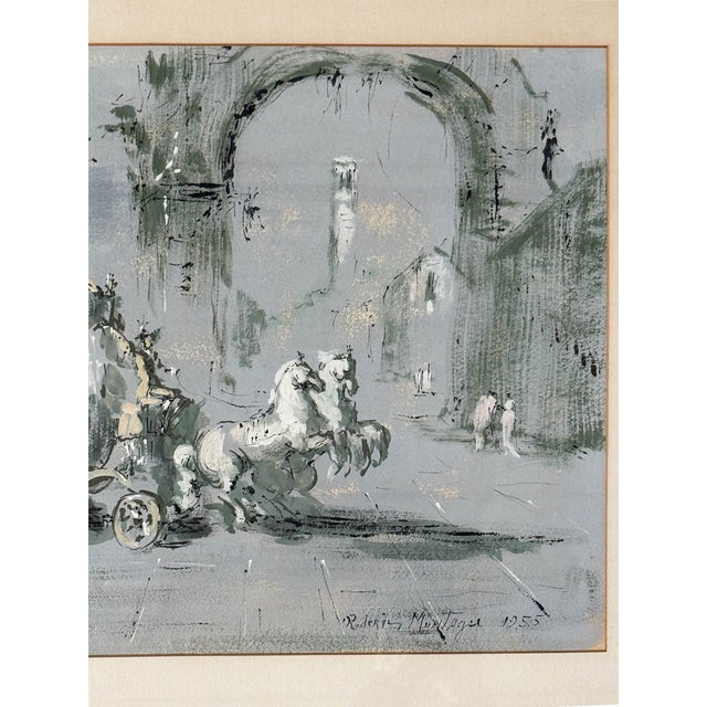 Tan Vintage Gauche Paintings by Roderic Montagu - A Pair For Sale - Image 8 of 9