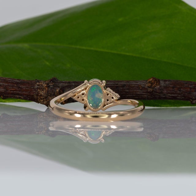 Ethiopian Opal Cabochon Ring With Diamond Accents: Solid 14k Gold, Size 6.75 For Sale - Image 9 of 10