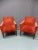 Pair of red velvet armchairs with blackened wooden legs with chrome hooves, 20th century. I have official proof of...
