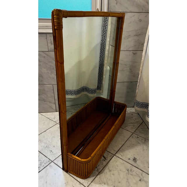 Mid 20th Century Pencil Rattan & Wicker Wall Mirror With Planter For Sale - Image 5 of 11