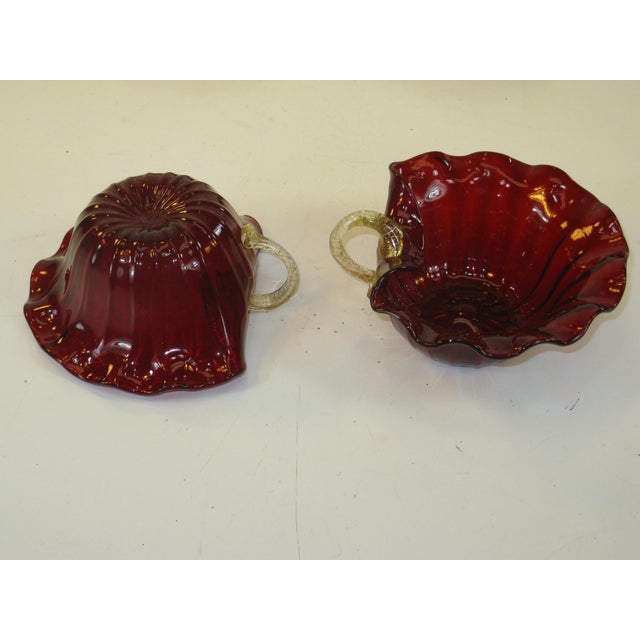 Early 20th Century Desert Bowls Venetian Glass Deep Red Delicate Gold Gilding Likely Salviati Pair - Set of 4 For Sale - Image 4 of 15